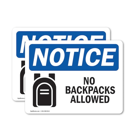 Signmission No Backpacks Allowed Sign With Symbol, 10 in W x Rectangle, Vinyl Decal OS-2PACK-NS-D-710-L-14386